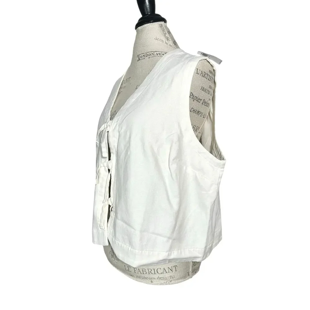 Old Navy | Women | Ivory White Linen Blend Tie Front V-Neck Sleeveless Vest | 2X